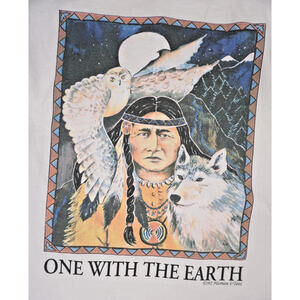 Vintage Native American Animal T Shirt XL Single Stitch Owl Wolf 90s White Tee